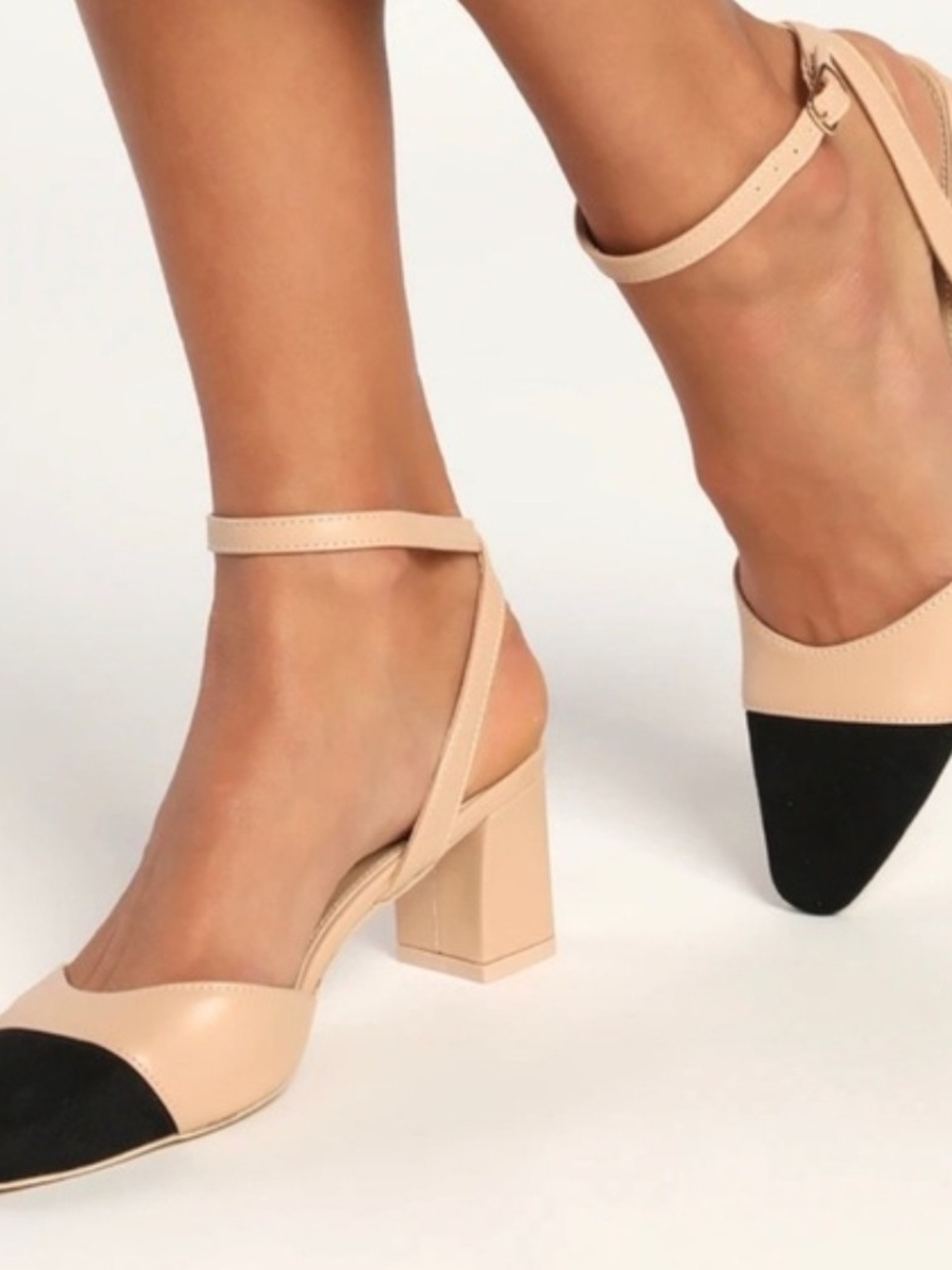 Lulu's Lelaya Two-Tone Pointed Block Heel Sandals in Nude and Black - Picture 4 of 5